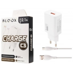 Cargador BLOOX 1 USB 2.1A + Cable Tipo C 1M